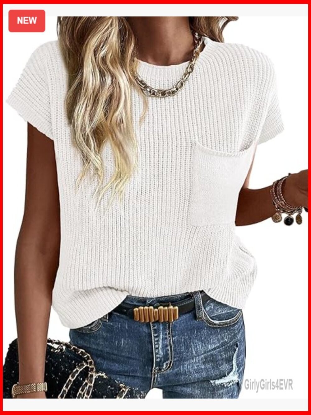 Cotton Ribbed Knit Pullover Sweater Vest with Front Pocket